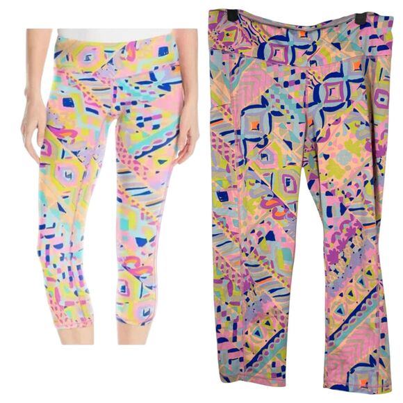 Lilly Pulitzer Luxletic UPF 50+ Weekender Cropped MuPlantain Leggings Large - Picture 1 of 7